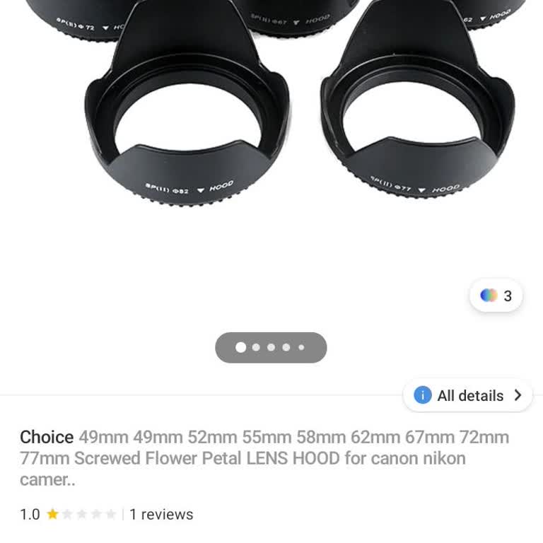 The picture shows 9 camera hoods, but I only received 2. Why is that? I am your old customer, but this made me very uncomfortable. Also, the size of the camera hood is not fitting—it is too small. Kindly return my money. I have ordered many items before and everything was good, but this one is not good. The price is 18 riyal.