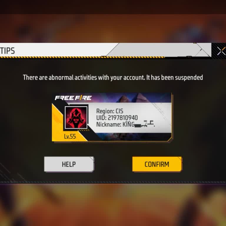 Hello Garena Support,

My Free Fire account (UID: **********) has been suspended for abnormal activities.

I believe this is a mistake. I have never used any hacks, modified apps, or third-party software.

Please review my account and remove the suspension if possible. Thank you for your help and understanding.

Nickname: KIÑG.=. Region: CIS